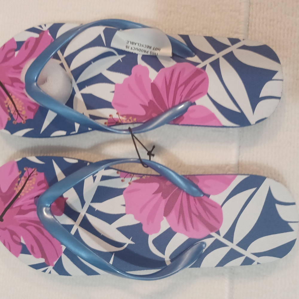 Floral Blue and Pink Women's Flip Flops